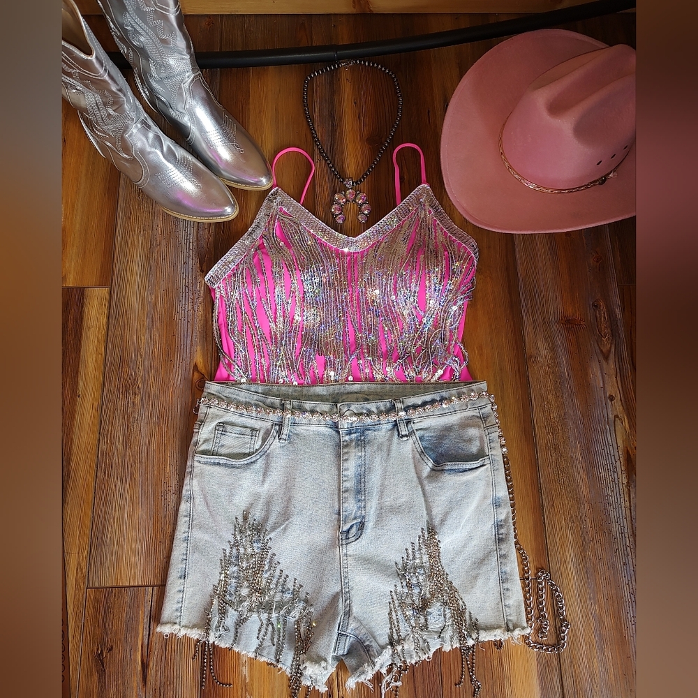 Women's hot pink fringe swimsuit